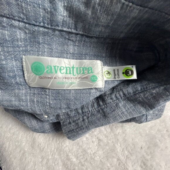 Aventura Womens Organic Cotton Long-Sleeve Button-Up Pullover Shirt Top XL Blue - Picture 3 of 9